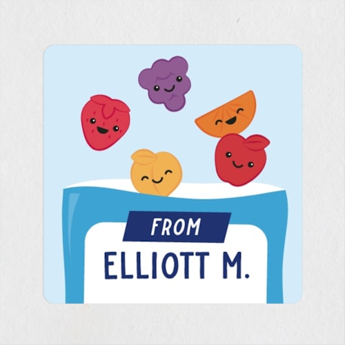 This is a blueberry custom stickers with standard by Kacey Kendrick Wagner called fruit snacks printing on uncoated sticker paper in sticker