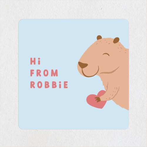 This is a aqua custom stickers with standard by Ashley Presutti Beasley called capy valentine's printing on uncoated sticker paper in sticker