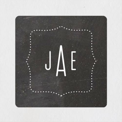 This is a chalkboard custom stickers with standard by Olivia Kanaley Inman called dotted monogram printing on uncoated sticker paper in sticker