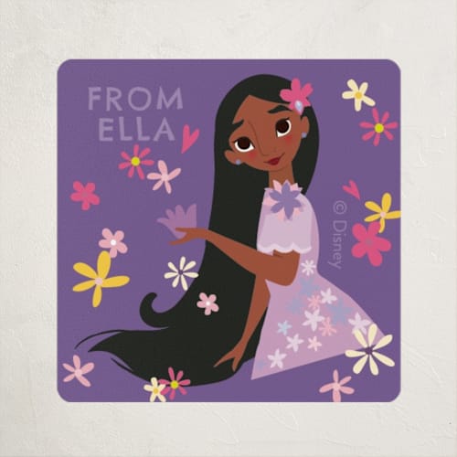 This is a violet custom stickers with standard by Angela Thompson called isabela printing on uncoated sticker paper in sticker