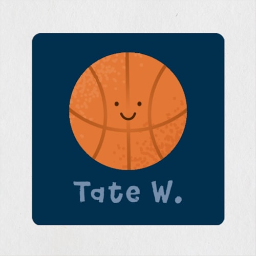This is a navy custom stickers with standard by Kacey Kendrick Wagner called basketball swish printing on uncoated sticker paper in sticker