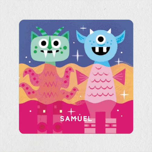 This is a aqua custom stickers with standard by Morgan Ramberg called friends in every universe printing on uncoated sticker paper in sticker