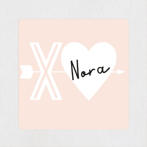 This is a blush custom stickers with standard by Alethea and Ruth called xo arrow printing on uncoated sticker paper in sticker