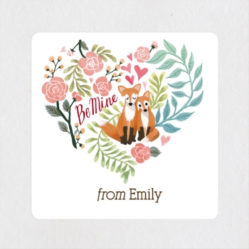 This is a carnation custom stickers with standard by Shannon Chen of Four Wet Feet Studio called red fox printing on uncoated sticker paper in sticker