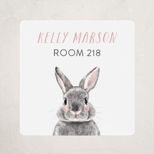 This is a blush name labels with standard by Cass Loh called baby animal rabbit printing on waterproof sticker paper in sticker