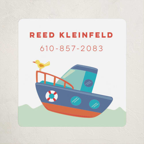 This is a tangerine name labels with standard by peetie design called tugboat printing on waterproof sticker paper in sticker