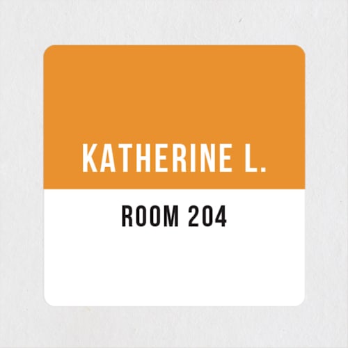 This is a persimmon name labels with standard by Minted called established printing on waterproof sticker paper in sticker
