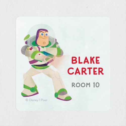 This is a pear name labels with standard by Lori Wemple called disney and pixar buzz's laser printing on waterproof sticker paper in sticker