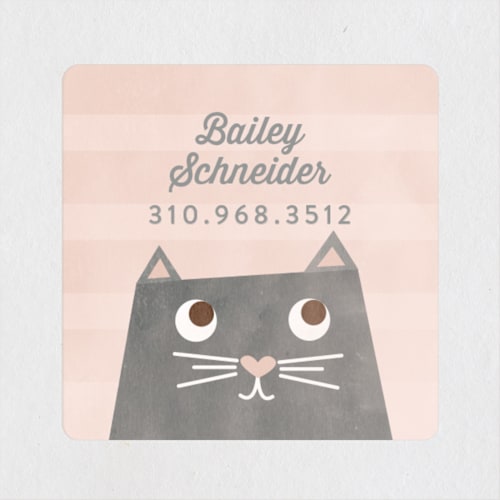 This is a blush name labels with standard by Shirley Lin Schneider called the cat's meow printing on waterproof sticker paper in sticker