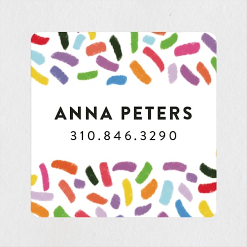 This is a gumdrops name labels with standard by Up Up Creative called confetti sprinkle printing on waterproof sticker paper in sticker