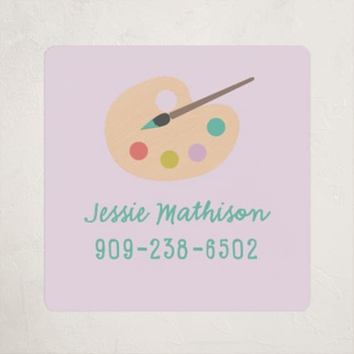 This is a lilac name labels with standard by Annie Holmquist called artsy printing on waterproof sticker paper in sticker