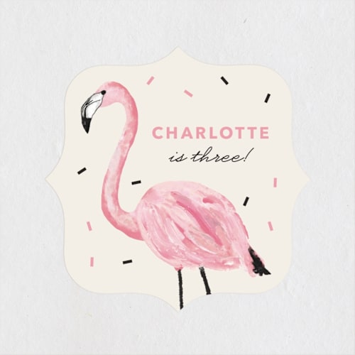 This is a crepe kids stickers with standard by Cass Loh called flamingo sprinkles printing on uncoated sticker paper in sticker
