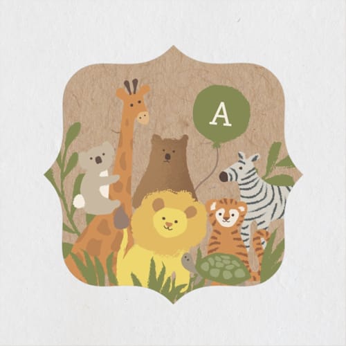 This is a kraft kids stickers with standard by Jennifer Wick called zoo friends printing on uncoated sticker paper in sticker