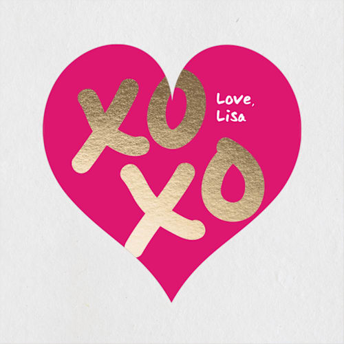 This is a fuchsia custom stickers with standard by Lisa Guerrero called xoxo heart printing on uncoated sticker paper in sticker