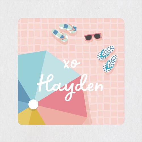 This is a coral kids stickers with standard by Lisa McLean called cool pool party printing on uncoated sticker paper in sticker