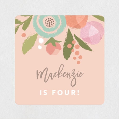 This is a peach kids stickers with standard by Jennifer Wick called blooming peonies printing on uncoated sticker paper in sticker