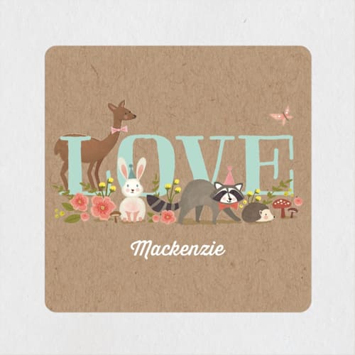 This is a robin's egg kids stickers with standard by Karidy Walker called woodland celebration printing on uncoated sticker paper in sticker