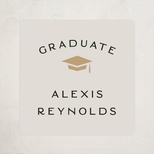 This is a ecru graduation stickers with standard by Hooray Creative called official party printing on uncoated sticker paper in sticker