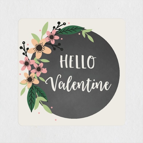 This is a beige stickers with standard by Oma N. Ramkhelawan called hello valentine - floral printing on uncoated sticker paper in sticker