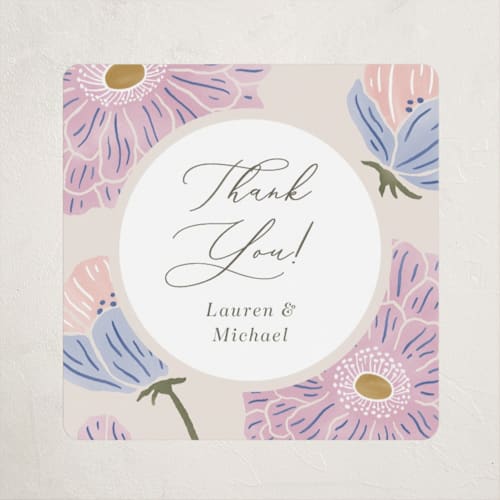 This is a petal baby shower favor labels with standard by Brandy Folse called spring blooms printing on uncoated sticker paper in sticker