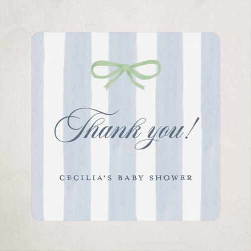 This is a mint baby shower favor labels with standard by Pati Cascino called celina printing on uncoated sticker paper in sticker