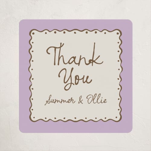 This is a lavender baby shower favor labels with standard by Pati Cascino called sugar printing on uncoated sticker paper in sticker