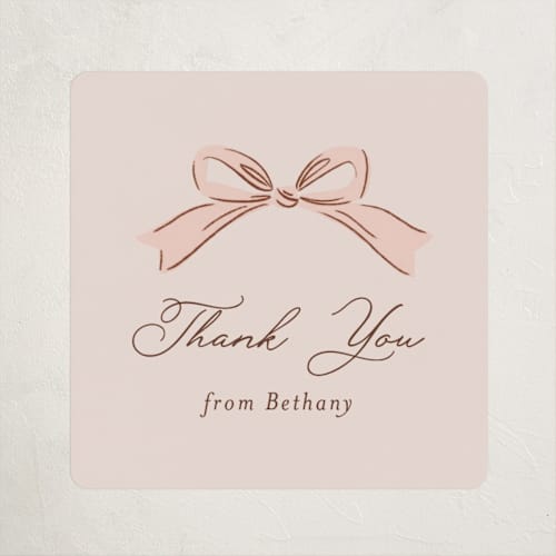 This is a blush baby shower favor labels with standard by JeAnna Casper called tea party printing on uncoated sticker paper in sticker