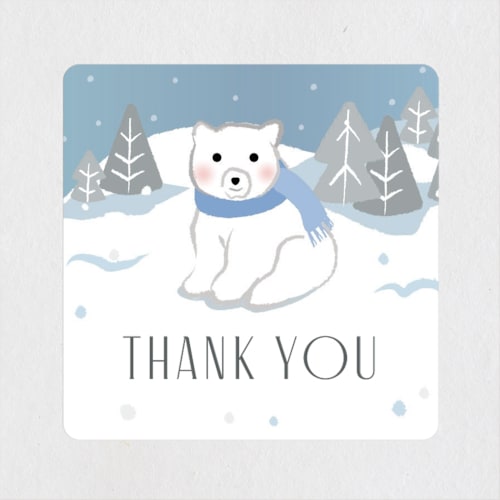 This is a sparkle baby shower favor labels with standard by Jennifer Lew called winter bears printing on uncoated sticker paper in sticker