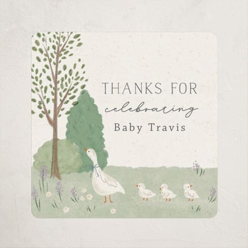 This is a cream baby shower favor labels with standard by Kiersten Garner called cottage baby printing on uncoated sticker paper in sticker