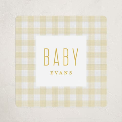 This is a butter baby shower favor labels with standard by Lea Delaveris called charming printing on uncoated sticker paper in sticker