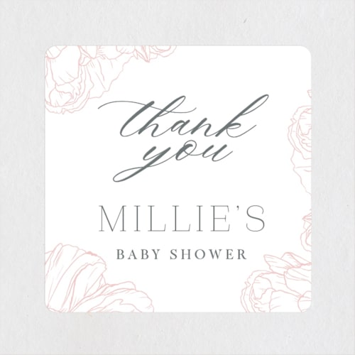 This is a blush baby shower favor labels with standard by Nicoletta Savod called timeless printing on uncoated sticker paper in sticker