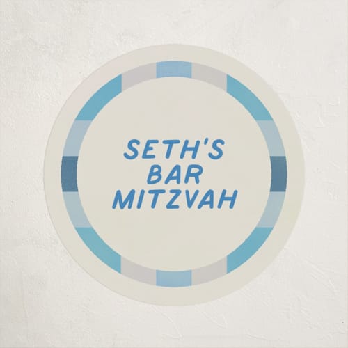 This is a sky kids stickers with standard by Creo Study called checkered mitzvah printing on uncoated sticker paper in sticker