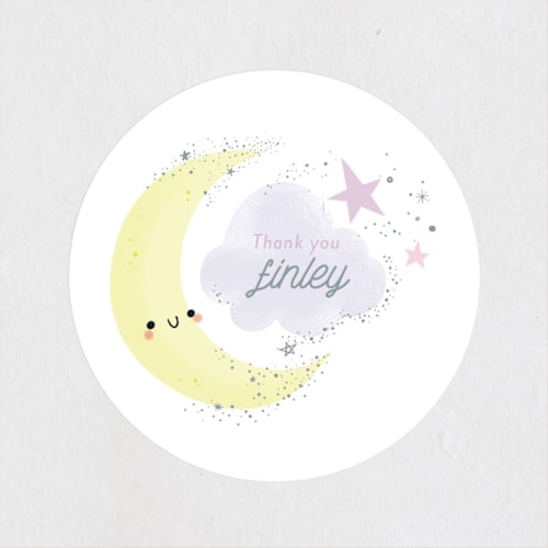 This is a lavender kids stickers with standard by Itsy Belle Studio called over the moon printing on uncoated sticker paper in sticker