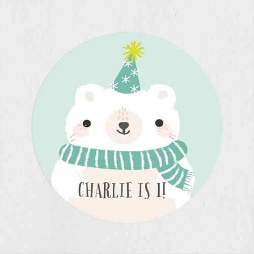 This is a aqua green kids stickers with standard by Itsy Belle Studio called polar party printing on uncoated sticker paper in sticker