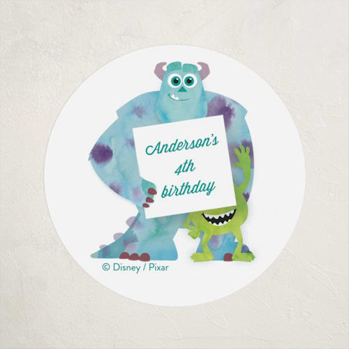 This is a marshmallow kids stickers with standard by Holly Whitcomb called disney and pixar's monster's inc party printing on uncoated sticker paper in sticker