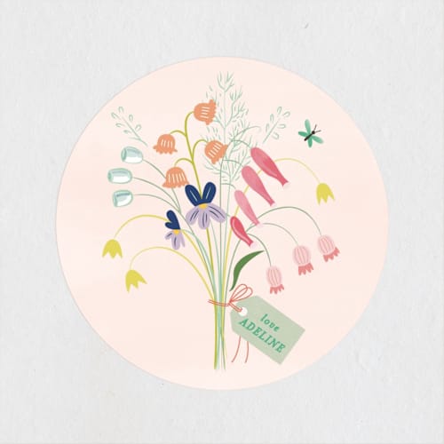 This is a summer peach kids stickers with standard by Eve Schultz called birthday botanicals printing on uncoated sticker paper in sticker