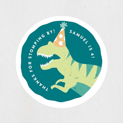 This is a jungle kids stickers with standard by Joanna Griffin called stomp and chomp dino printing on uncoated sticker paper in sticker