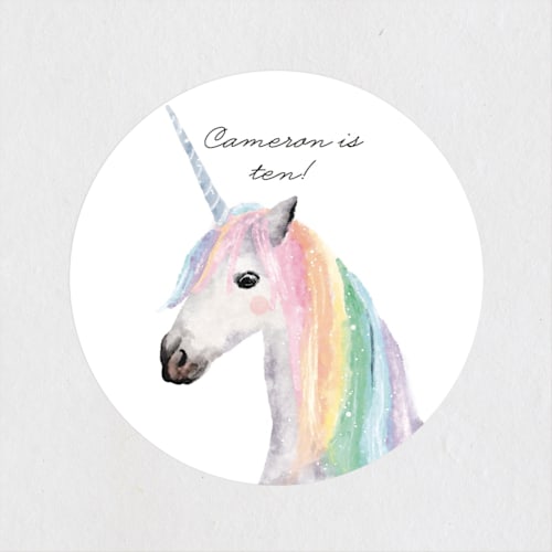 This is a peony kids stickers with standard by Cass Loh called rainbow unicorn printing on uncoated sticker paper in sticker