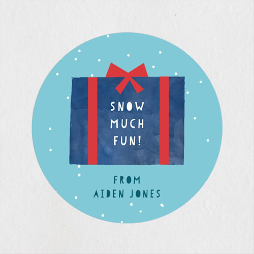 This is a navy kids stickers with standard by Kanika Mathur called snow much fun printing on uncoated sticker paper in sticker