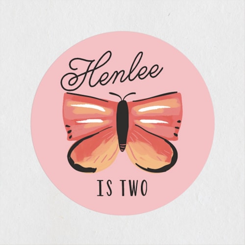 This is a coral kids stickers with standard by Rebecca Durflinger called birthday butterfly printing on uncoated sticker paper in sticker
