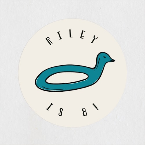 This is a poolside kids stickers with standard by Kristen Knechtel called it's a pool party printing on uncoated sticker paper in sticker
