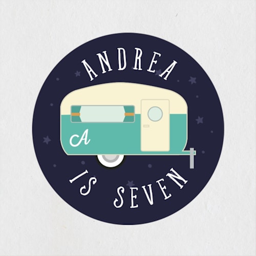 This is a midnight kids stickers with standard by Hudson meet Rose called retro camper printing on uncoated sticker paper in sticker