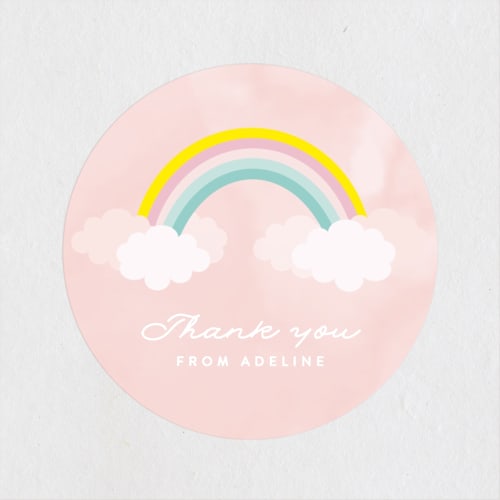 This is a peach kids stickers with standard by Angela Thompson called sparkly rainbow printing on uncoated sticker paper in sticker
