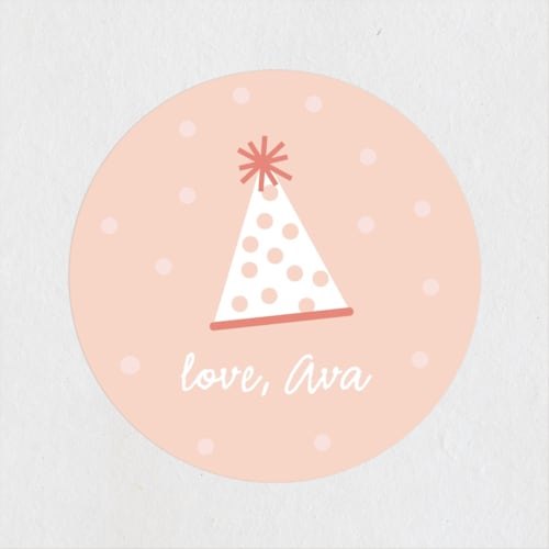 This is a coral kids stickers with standard by Lauren Chism called pizza party hat printing on uncoated sticker paper in sticker