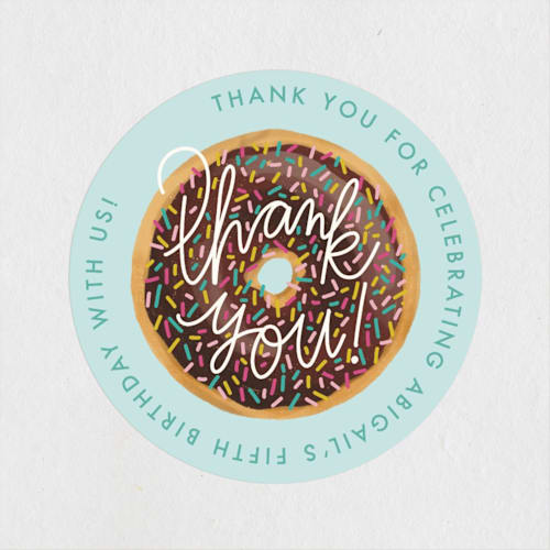 This is a chocolate kids stickers with standard by Jen Owens called donut party printing on uncoated sticker paper in sticker