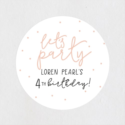 This is a peach kids stickers with standard by Christine Taylor called let's party printing on uncoated sticker paper in sticker