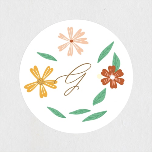 This is a peach kids stickers with standard by Phrosné Barwood called blooms printing on uncoated sticker paper in sticker