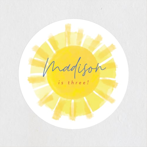 This is a marshmallow kids stickers with standard by Rebecca Durflinger called little sunshine printing on uncoated sticker paper in sticker