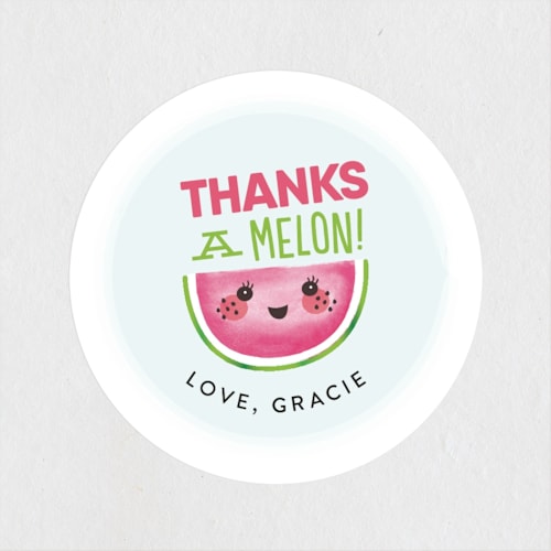 This is a watermelon kids stickers with standard by Itsy Belle Studio called one in a melon printing on uncoated sticker paper in sticker