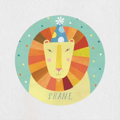 This is a mint kids stickers with standard by melanie mikecz called party lion printing on uncoated sticker paper in sticker